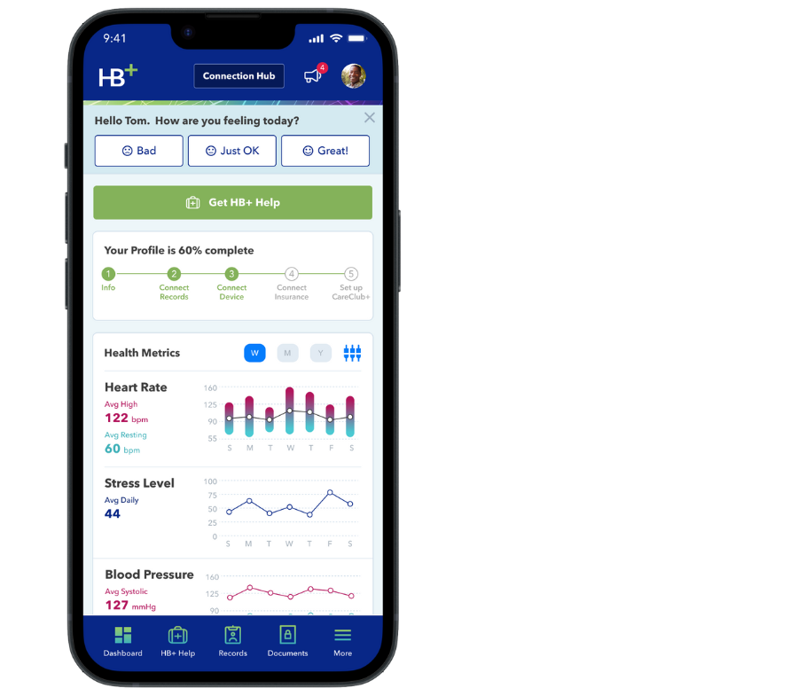 Healthbook+ mobile dashboard